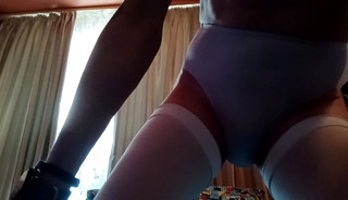 I'm in white nylon stockings and panties