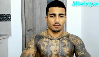full tattooed pretty prince stroking his big cock on webcam