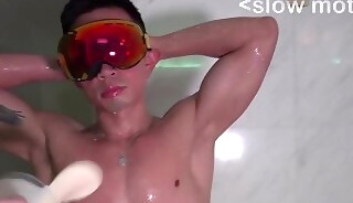 Drenched in Milk!🥛🫗strong muscle asian six pack model