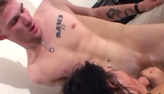 Four young men pounding hot horny babe reverse cowgirl