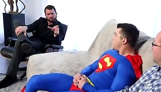 Barebacked cocksucking bottom assfucked in cosplay 3some