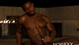 Hunky muscular black gay De Angelo Jackson jacks off