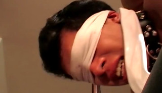 Bound Latino twink barebacked and facialized by two doms