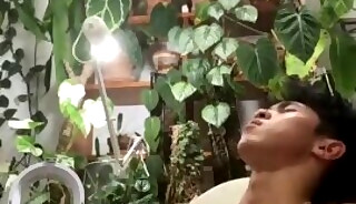 Jerking my Asian dick and cumming over my fit body