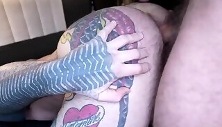 2 Huge Cocks For Tattooed Whore