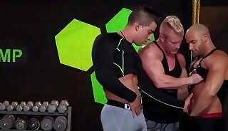 Hardcore anal fucking at the gym with three muscular hunks