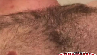 Hairy stud shoots a thick load after intense masturbation