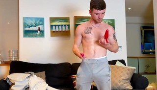 Young Stud Mitch Dildo's his Ass Hole & Wanks his Huge Uncut Cock & Shoots a Thick Load!