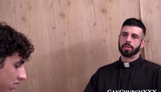 Bearded priest teases young catholic and fucks his ass raw