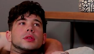 First gay threeway with cute inked jock