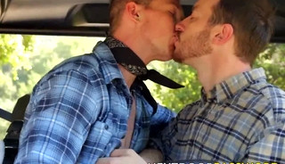 Hunky gay rides his friends cock raw after blowjob outdoor