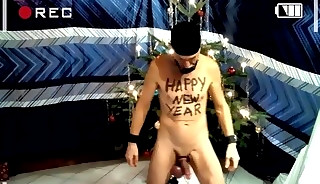 naked slave slut fucktoy exposed housekeeping with HAPPY NEW YEAR weights on balls BDSM CBT