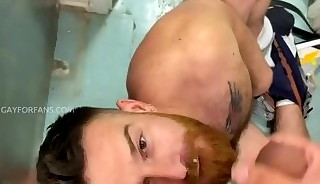 andy lee unloads a load onto a ginger beard