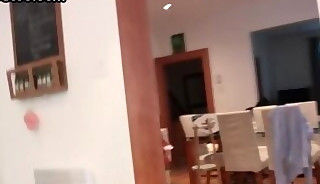 Solo muscled stud stroking cock in the kitchen till jizz