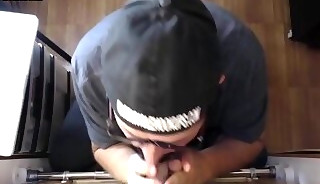 DILF mature tugging and sucking off gloryhole shaft