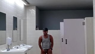 Playing in a public bathroom