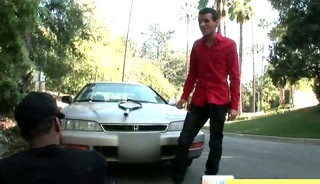 Black guy gets almost run over by a cute teen