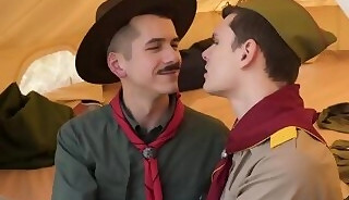 Jonah Wheeler rim his scout boy Ethan Tate at the camp site