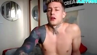 fit Swedish guy with many tattoos and big dick wanks on webcam