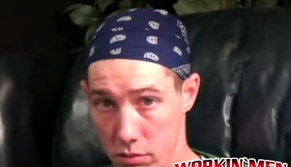 Rough gay shows off his body and big cock while masturbating