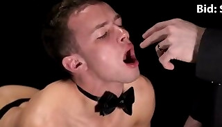 Submissive skinny twink gets bareback fucked by masked DILF