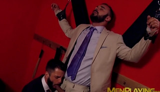 Bondage with two classy dudes ends with some nice hard anal