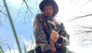 Sweet Boy Jerking his Big Dick (23cm) Outdoor / Huge Cumshot on Camera / College Boy / Monster Dick
