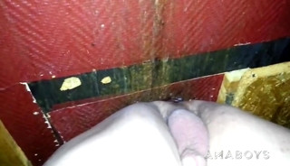 Bare back fuck at glory hole with cum eating