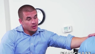 Hunky manager gives instructions while workers fuck