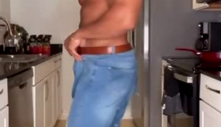 Muscle Hunk Rips Jeans and Shows Ass