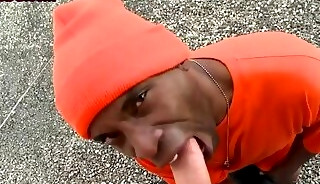 Black stud assfucked in IR public outdoor sex by white top