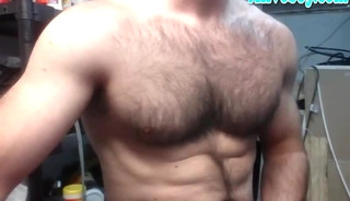 hairy chest daddy stroking off his thick hard cock on cam