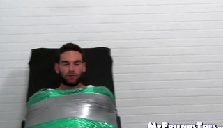 Bearded restrained jock Chase Lachance tickled by master