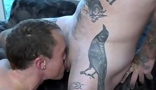 Kinky Tatted FTM and Hung Stud trade oral pleasures