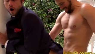 Horny hunk Mike De Marko deepthroats rock hard cock at work