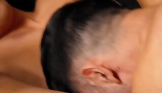 Frat gay is anal fucked and cummed on the sofa