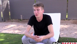 Interview before self touching and showering for young man