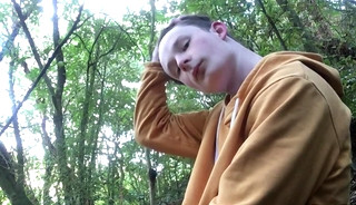 Horny Andy Companion Rides Dildo While Dick Rubbing Outdoor