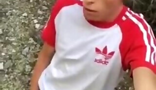 Extreme teenager jerking off a big dick outdoor