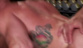 THREE GUYS HAVE FUN IN THE GYM DURING WORKOUT AND HAVE A GOOD TIME SWEATING AND FUCKING