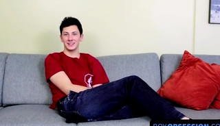 Following an openminded interview the cute twinkie jerks off