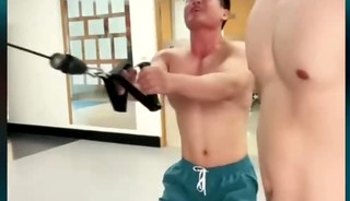 Two Chinese Muscle Man Workout with Sexy Tights 12