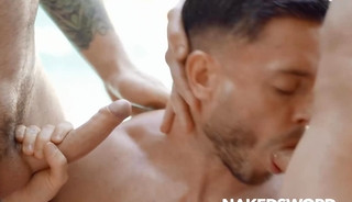 NAKEDSWORD Damon Heart Gets Double Penetrated By Stud Friends