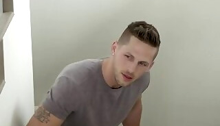 Hunky trio cumming after anal