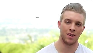 Shaved muscled newbie solo masturbating in his room