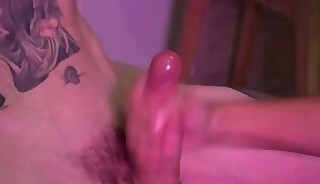 Feel his great pecs under that sexy top! tattooed guy edged big cock nipple played