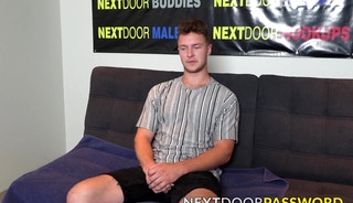 Tall handsome guy interviewed before he solo masturbated