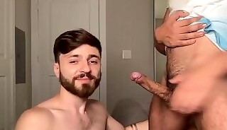 Gay boyfriends giving each other blowjobs
