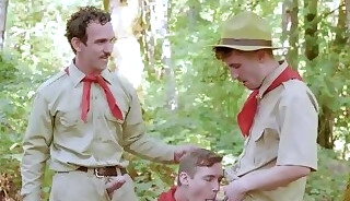Three cute guys going to the camp but they are too horny to wait so they did a quickie