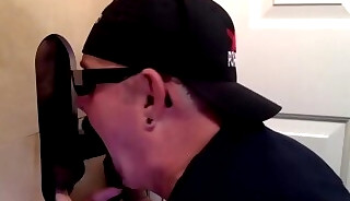 Kinky white dude sucks black glory hole fuck stick wildly